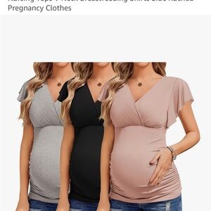 Women's Maternity V-Neck Nursing Tops - Gray, Black, Pink